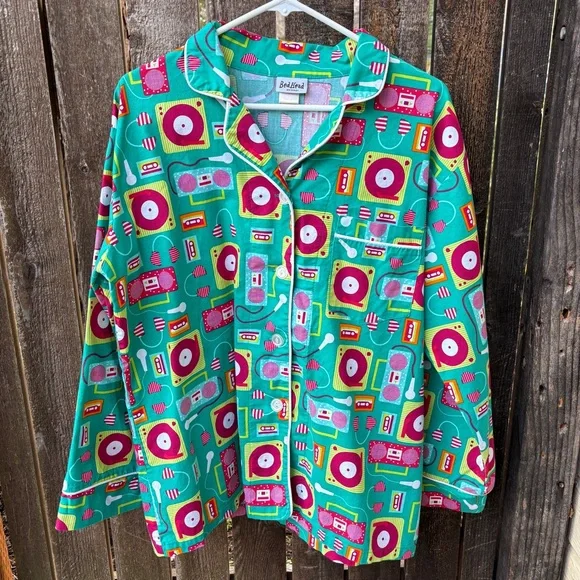 Bed Head Wm’s 100% Cotton Retro Music Print 2 Piece Pajamas Set In Sz L